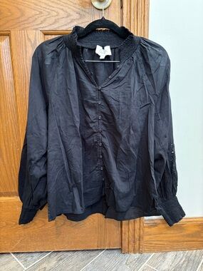 Cleobella Black Blouse with Smocking & Embroidered Details Small Boho Western